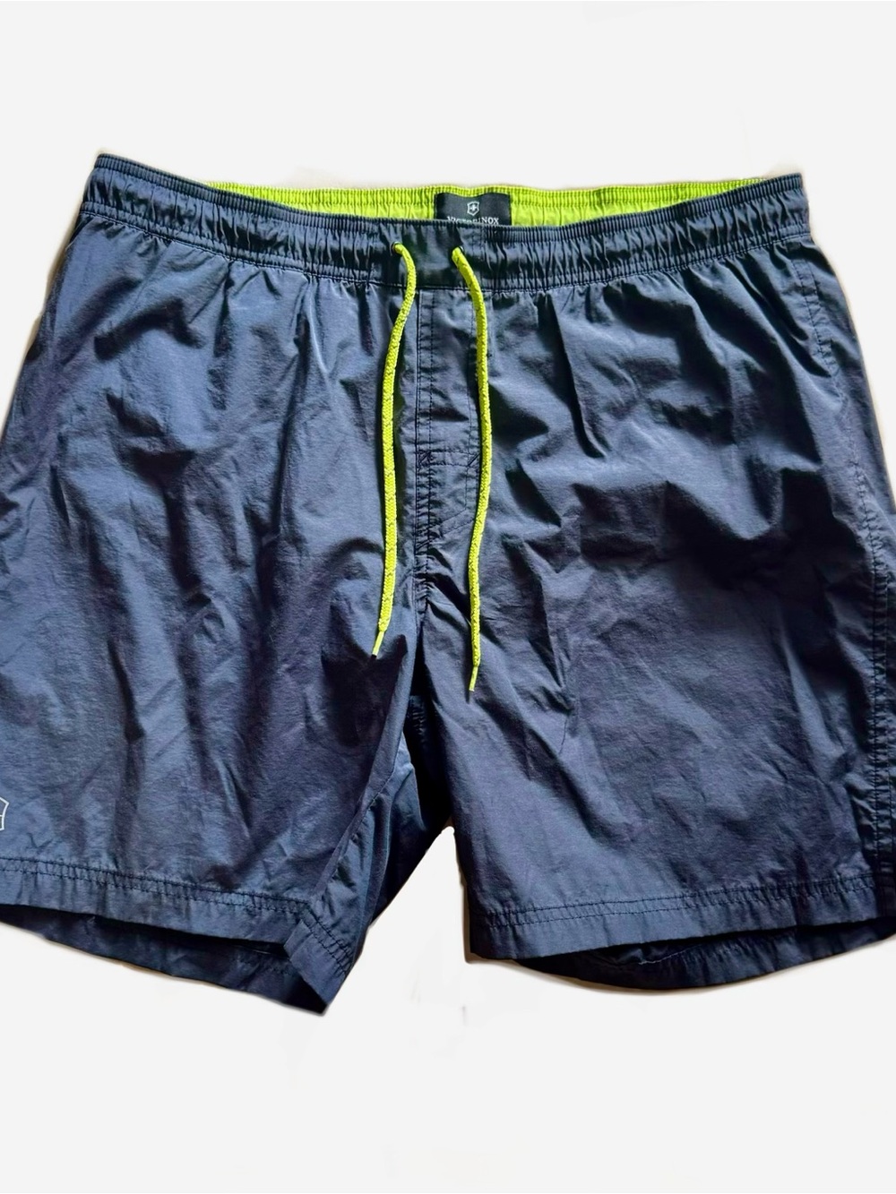 Victorinox Gray Swim Trunks Shorts with Neon Lime Drawstring + lining